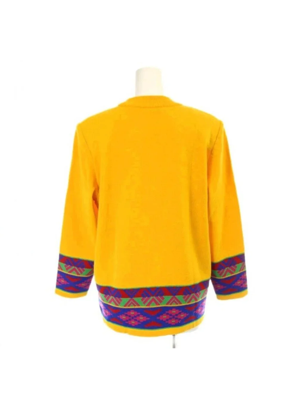 Saint Laurent Knit Sweater Wool Shoulder Pad M Yellow Geometric Pattern Long